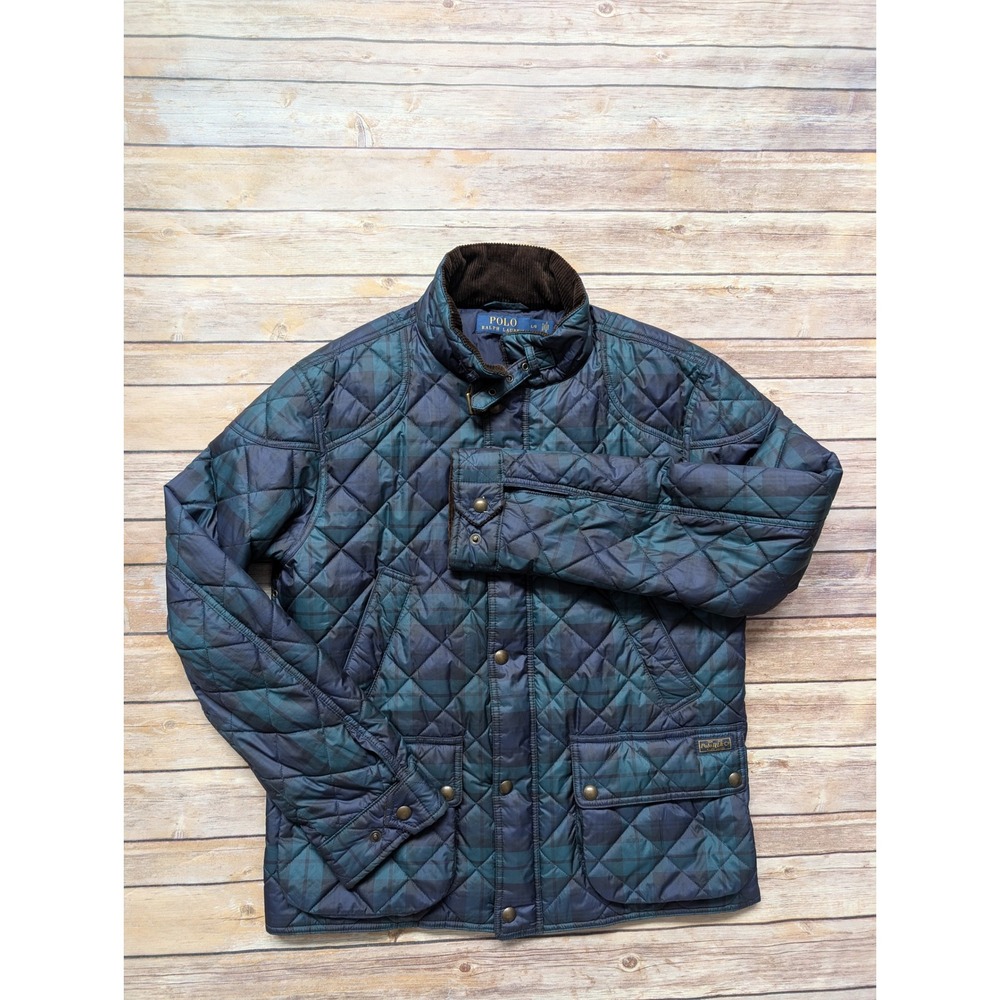 Polo Ralph Lauren Black Watch Tartan Quilted Barn Jacket Corduroy Collar L